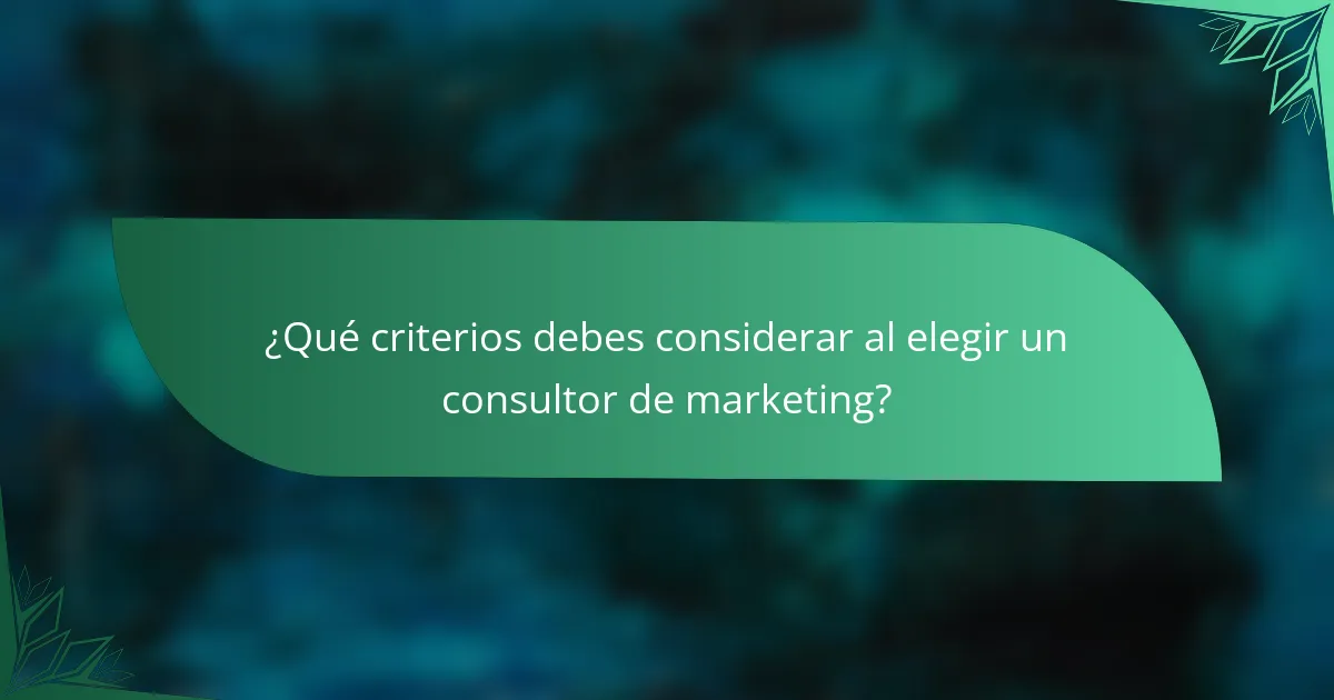 ¿Qué criterios debes considerar al elegir un consultor de marketing?